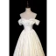 Vintage / Retro Ivory Printing Prom Dresses 2023 A-Line / Princess Off-The-Shoulder Short Sleeve Backless Floor-Length / Long Formal Dresses