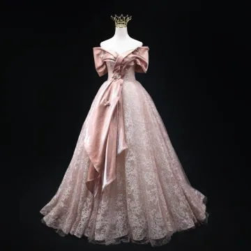 Elegante Blozen Roze Glans Kant Bloem Galajurken 2025 Baljurk Uit De Schouder Korte Mouwen Ruglooze Lange Gala Gelegenheid Jurken