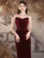 Charming Burgundy Velvet Evening Dresses 2024 Trumpet / Mermaid Spaghetti Straps Sleeveless Backless Floor-Length / Long Evening Party Formal Dresses