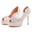 Charming White Rhinestone Lace Flower Wedding Shoes 2023 11 cm Stiletto Heels Open / Peep Toe Wedding Sandals High Heels