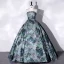 Vintage / Retro Multi-Colors Printing Satin Prom Dresses 2022 Ball Gown Strapless Short Sleeve Backless Floor-Length / Long Formal Dresses
