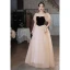 Chic / Beautiful Champagne Prom Dresses 2022 A-Line / Princess Square Neckline Puffy Short Sleeve Backless Floor-Length / Long Formal Dresses