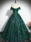 Vintage / Retro Dark Green Beading Sequins Prom Dresses 2024 Ball Gown Off-The-Shoulder Sleeveless Backless Floor-Length / Long Prom Formal Dresses
