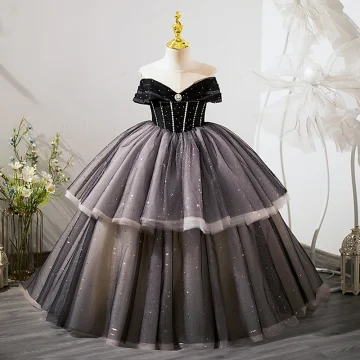 Fashion Black Rhinestone Sequins Cascading Ruffles Flower Girl Dresses 2023 Ball Gown Scoop Neck Birthday Short Sleeve Floor Length Long