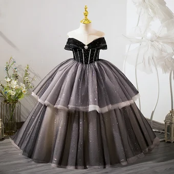 Moda Czarne Rhinestone Cekiny Kaskadowe Falbany Sukienki Dla Dziewczynek 2023 Suknia Balowa Wycięciem Urodziny Kótkie Rękawy Długie