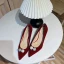 Chic / Beautiful Burgundy Suede Wedding Shoes 2022 10 cm Stiletto Heels Leather Pearl Rhinestone Pointed Toe Wedding Pumps High Heels