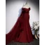 Sexy Burgundy Evening Dresses 2023 Trumpet / Mermaid Off-The-Shoulder Sleeveless Backless Bow Sweep Train Evening Party Formal Dresses