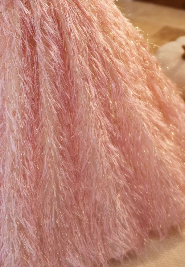 Lovely Blushing Pink Pearl Sequins Rhinestone Tassel Birthday Flower Girl Dresses 2024 Ball Gown Scoop Neck Puffy Short Sleeve Backless Floor-Length / Long