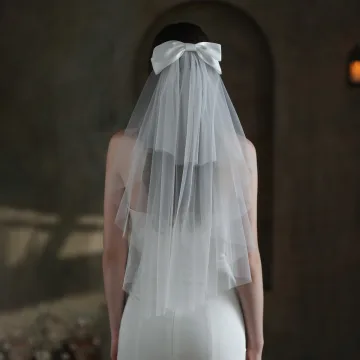 Elegant White Bow Wedding Veils 2025 Tulle