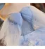 Elegant Sky Blue Cascading Ruffles Prom Dresses 2025 Ball Gown Off-The-Shoulder Short Sleeve Backless Sweep Train Formal Dresses