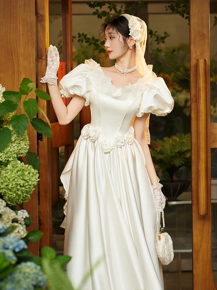 navy blue dress for baby girl A-line Sweetheart Sweep Train Chiffon Wedding Dress With Beading #OP4798  $146.9 main image 1