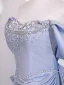 Charmant Bling Bling Bleu Ciel Perlage Faux Diamant Robe De Bal 2026 Princesse De l'épaule Manches Courtes Dos Nu Noeud Train De Balayage Robe De Ceremonie