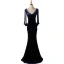Elegant Navy Blue Suede Evening Dresses 2022 Trumpet / Mermaid V-Neck Beading Tassel Long Sleeve Floor-Length / Long Evening Party Formal Dresses