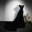Chic / Belle Noire Satin Robe De Soirée 2023 Trompette / Sirène De l'épaule Manches Courtes Dos Nu Noeud Train De Balayage Soirée Robe De Ceremonie