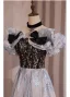 Fashion Sky Blue Glitter Rhinestone Prom Dresses 2023 A-Line / Princess Off-The-Shoulder Bow Short Sleeve Backless Floor-Length / Long Prom Formal Dresses