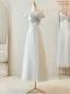 Modest / Simple Grey Short Sleeve Backless Bridesmaid Dresses 2024 A-Line / Princess Floor-Length / Long Tulle