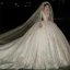 Luxury / Gorgeous Ivory Beading Sequins Satin Wedding Dresses 2024 Ball Gown U-Neck Long Sleeve Backless Royal Train Wedding