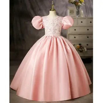 Charmant Rose Bonbon Perlage Paillettes Anniversaire Robe Ceremonie Fille 2022 Robe Boule Encolure Dégagée Gonflée Manches Courtes Longue Robe Ceremonie Fille