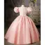 Lovely Candy Pink Beading Sequins Birthday Flower Girl Dresses 2022 Ball Gown Scoop Neck Puffy Short Sleeve Floor-Length / Long Flower Girl Dresses