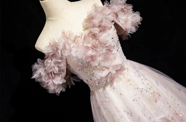 Élégant Rougissant Rose Appliques Paillettes Robe De Bal 2024 Princesse De l'épaule Manches Courtes Dos Nu Longue Promo Robe De Ceremonie