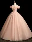 Vintage / Retro Blushing Pink Pearl Appliques Prom Dresses 2025 Ball Gown Off-The-Shoulder Sleeveless Backless Floor-Length / Long Prom Formal Dresses