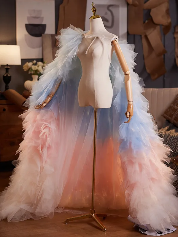 Fashion Two Tone Handmade  Cascading Ruffles Prom shawl 2025 Tulle