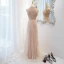 Charming Champagne Sequins Evening Dresses 2022 A-Line / Princess Scoop Neck Beading Tassel Lace Flower Sleeveless Sweep Train Formal Dresses