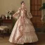 Vintage / Originale Médiévale Gothique Rougissant Rose Perle Paillettes Faux Diamant Robe De Bal 2024 Robe Boule Encolure Carrée Manches de cloche Longue Promo Robe De Ceremonie