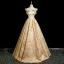 Elegant Gold Printing Prom Dresses 2025 A-Line / Princess Off-The-Shoulder Short Sleeve Backless Floor-Length / Long Formal Dresses