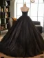 Elegant Black Printing Prom Dresses 2025 Ball Gown Strapless Sleeveless Backless Floor-Length / Long Prom Formal Dresses
