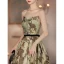 Vintage / Retro Army Green Printing Prom Dresses 2022 A-Line / Princess Strapless Sleeveless Backless Sash Floor-Length / Long Prom Formal Dresses