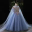 Chic / Beautiful Ocean Blue Beading Sequins Prom Flower Girl Dresses 2022 Ball Gown High Neck Long Sleeve Floor-Length / Long Flower Girl Dresses