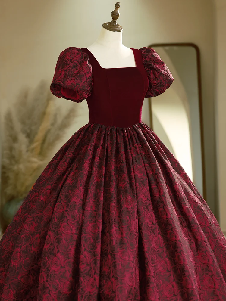 open lace back dress Elegant Burgundy Pink Straight-across A-line Sheath Long Prom Dress, P –  SposaBridal main image 0