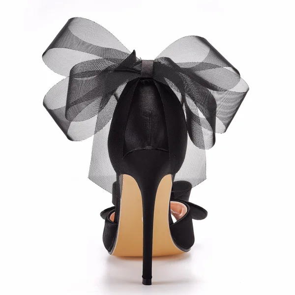 Sexy Noire Soirée Noeud Sandales Femme 2022 Bride Cheville 11 cm Talons Aiguilles Peep Toes / Bout Ouvert Sandales Talons Hauts