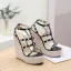 Sexy Black Rivet Summer Cocktail Party Womens Sandals 2022 T-Strap 14 cm Stiletto Heels Open / Peep Toe Sandals High Heels