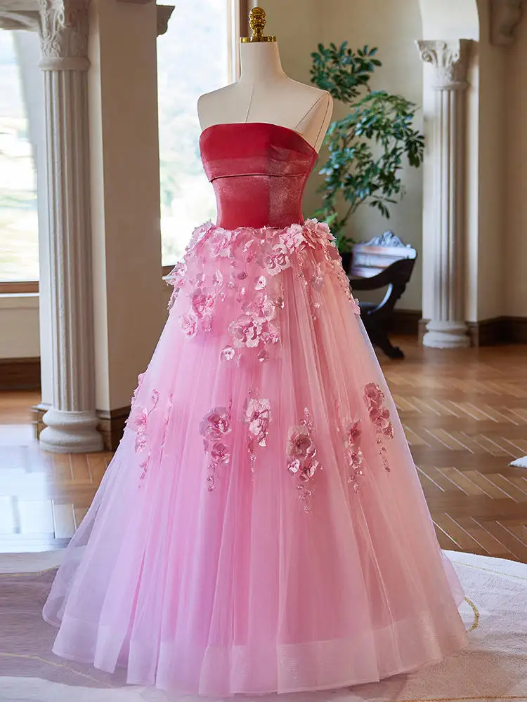 open lace back dress Romantic Pink Floral Lace Long Sleeve Formal Dress Dusty Rose / Floor Length / US16