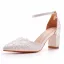 Elegant White Ankle Strap Lace Flower Wedding Shoes 2024 7 cm Thick Heels Pointed Toe Wedding High Heels