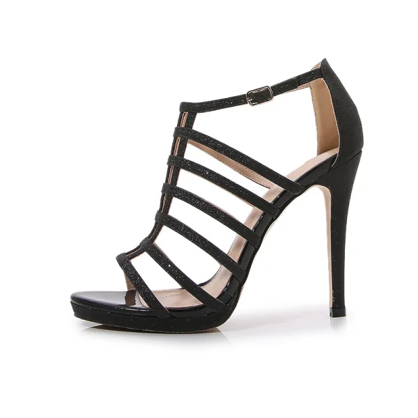 Sexy Gold Evening Party Womens Sandals 2022 Ankle Strap 11 cm Stiletto Heels Open / Peep Toe Sandals High Heels