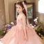 Chic / Beautiful Blushing Pink Beading Birthday Flower Girl Dresses 2025 Ball Gown Scoop Neck Sleeveless Backless Tea-length Tulle