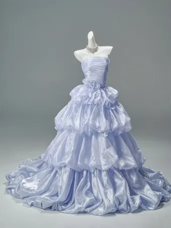 Haut De Gamme Mode Bleu Ciel Glitter Appliques Volants En Cascade Robe De Bal 2026 Robe Boule Bustier Sans Manches Dos Nu Tribunal Train Robe De Ceremonie