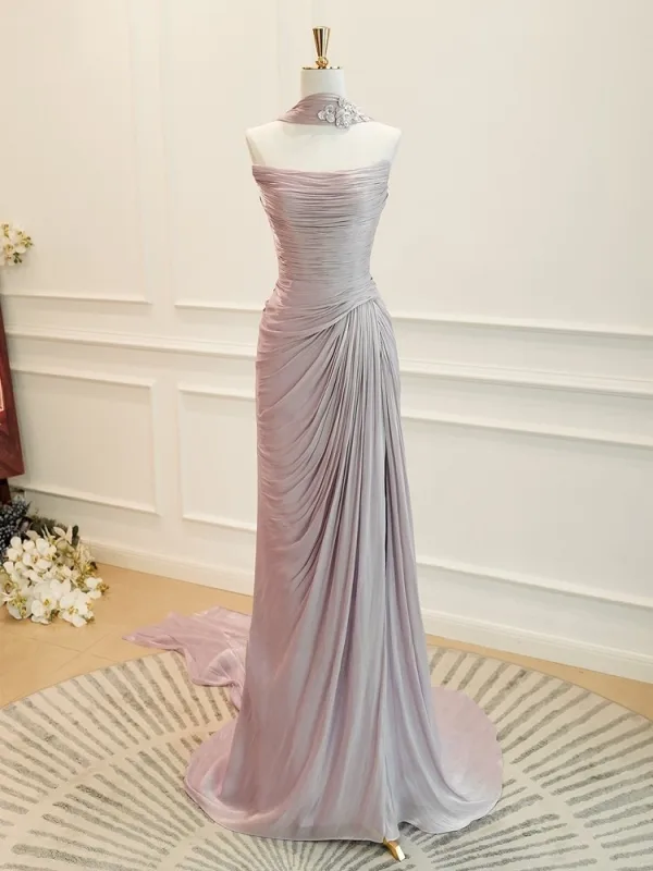 Étourdissant Sans Manches Volants Trompette / Sirène Lavande Robe De Bal 2025 Tapis rouge Été Robe De Cérémonie Bretelles croisées Train De Balayage Bustier