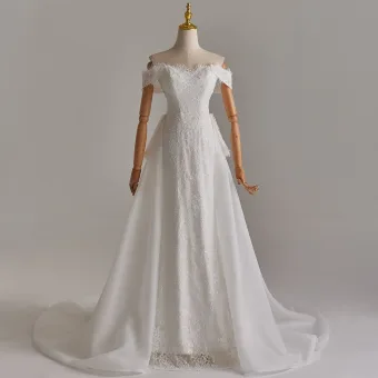 Elegant White Pearl Lace Flower Detachable Sweep Train Wedding Dresses 2025 Trumpet Mermaid Off The Shoulder Sleeveless Backless