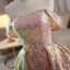 Glitzernden Pailletten Rose Gold Ballkleider 2023 A Linie Off Shoulder Ärmellos Rückenfreies Sweep / Pinsel Zug Ball Festliche Kleider