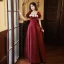 Elegant Burgundy Appliques Prom Dresses 2023 A-Line / Princess Square Neckline Short Sleeve Backless Floor-Length / Long Prom Formal Dresses