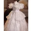 Bling Bling Champagne Beading Pearl Rhinestone Birthday Flower Girl Dresses 2025 Ball Gown Off-The-Shoulder Short Sleeve Backless Floor-Length / Long