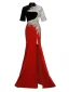 Amazing / Unique Chinese style Burgundy Beading Sequins Lace Flower Velvet Split Front Cheongsam 2025 Trumpet / Mermaid High Neck Short Sleeve Floor-Length / Long Evening Party