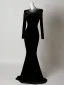 Sexy Noire Faux Diamant Velours Robe De Soirée 2026 Trompette / Sirène Col Haut Manches Longues Train De Balayage Robe De Ceremonie
