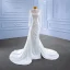 High-end Ivory Satin Wedding Dresses 2022 Trumpet / Mermaid High Neck Beading Pearl Sequins Long Sleeve Floor-Length / Long Wedding