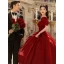 Charming Burgundy Engagement Prom Dresses 2023 A-Line / Princess Square Neckline Puffy Short Sleeve Floor-Length / Long Formal Dresses