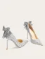 Sparkly Silver Sequins Bow Wedding Shoes 2024 10 cm Stiletto Heels Leather Pointed Toe Wedding Pumps High Heels